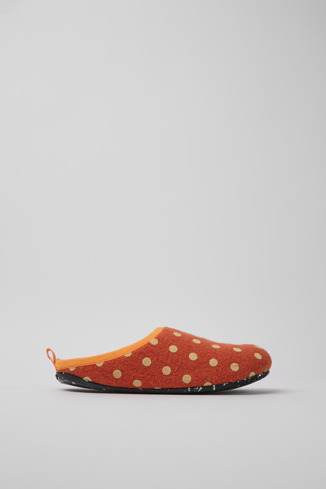 Side view of Wabi Orange and brown wool women's slippers