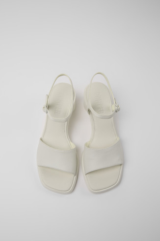 Overhead view of Meda White leather sandals for women