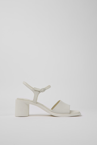 Side view of Meda White leather sandals for women