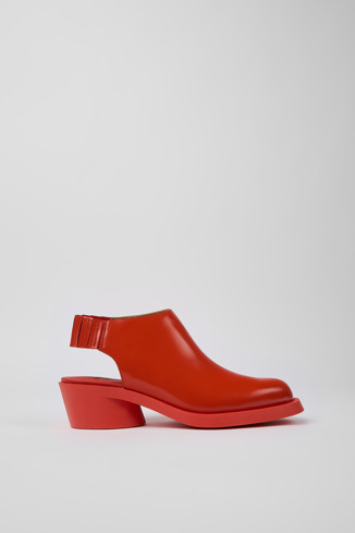 Side view of Bonnie Red leather heels for women