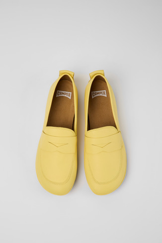 Overhead view of Right Yellow leather shoes for women