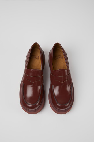 Overhead view of Milah Burgundy leather loafers for women
