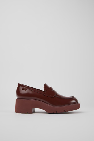 Side view of Milah Burgundy leather loafers for women