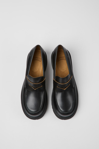 Overhead view of Milah Black leather loafers for women