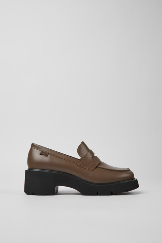 Side view of Milah Brown leather loafers for women