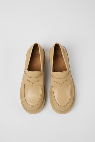 Overhead view of Milah Beige leather loafers for women