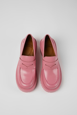 Overhead view of Milah Pink leather loafers for women