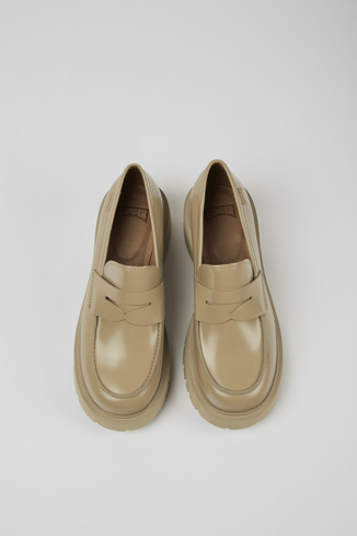 Overhead view of Milah Beige leather loafers for women