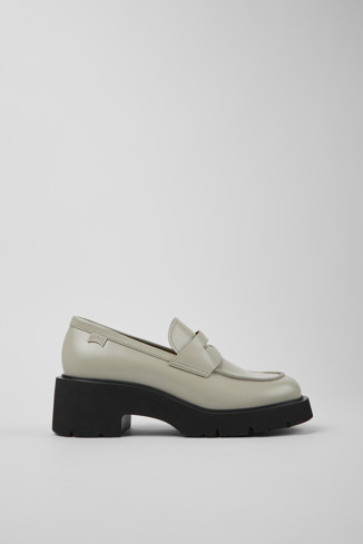 Side view of Milah Gray leather loafers for women