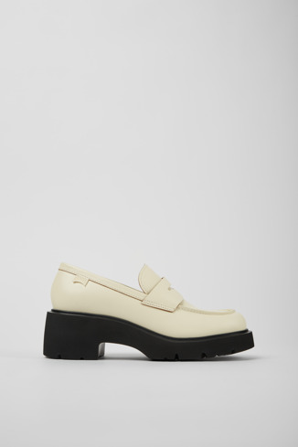 Side view of Milah White leather loafers for women