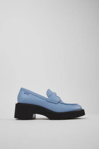 Side view of Milah Blue Leather Loafer for Women