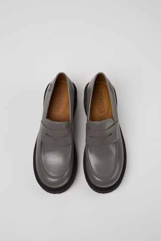 Overhead view of Milah Gray leather loafers for women