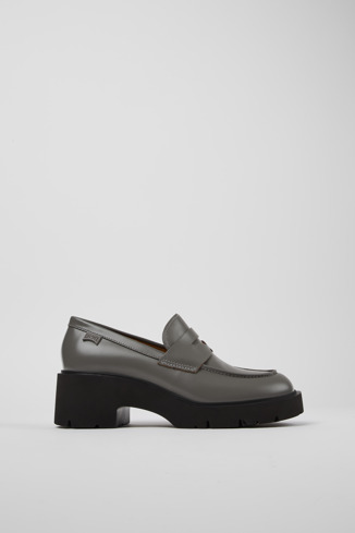 Side view of Milah Gray leather loafers for women