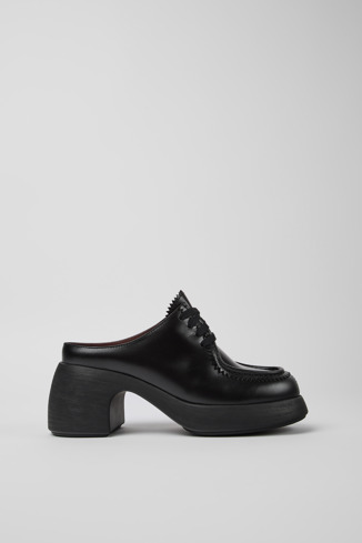 Side view of Thelma Black leather mules for women