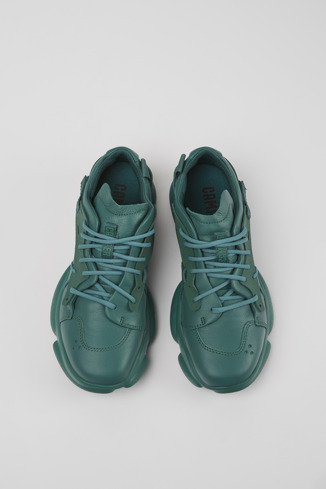 Overhead view of Karst Green leather and textile sneakers for women