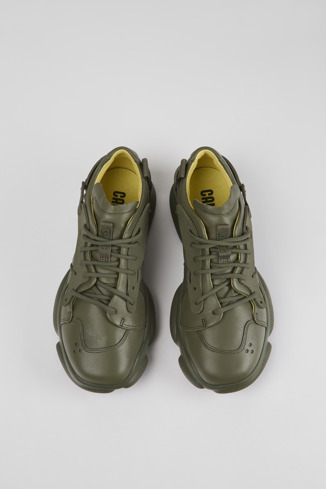 Overhead view of Karst Green leather and textile sneakers for women