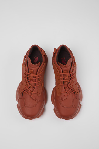 Overhead view of Karst Red leather and textile sneakers for women