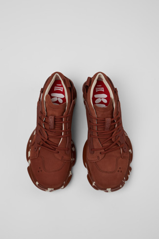 Overhead view of Karst Red nubuck and textile sneakers for women