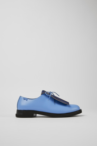 Side view of Twins Blue and green leather shoes for women