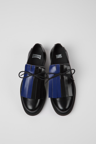 Overhead view of Twins Black and blue leather shoes for women