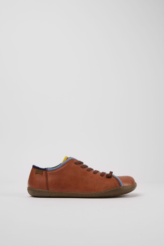Side view of Twins Brown and blue leather shoes for women