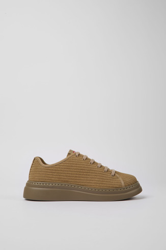 Side view of Runner Up Beige recycled leather sneakers for women