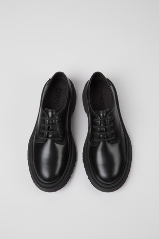 Overhead view of Walden Black leather lace-up shoes for women