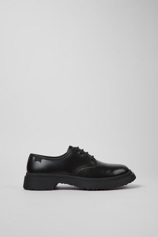 Side view of Walden Black leather lace-up shoes for women