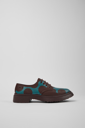 Side view of Twins Burgundy and blue leather shoes for women