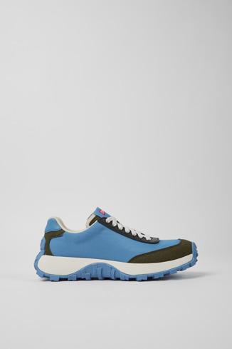 Side view of Drift Trail Blue textile and nubuck sneakers for women