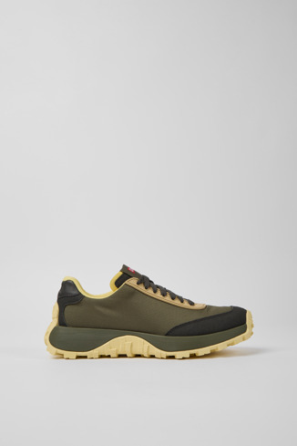 Side view of Drift Trail Green textile and nubuck sneakers for women