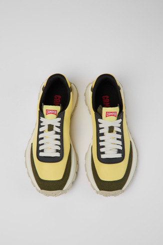 Overhead view of Drift Trail Yellow textile and nubuck sneakers for women