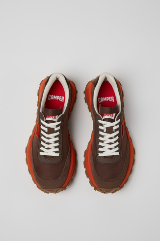 Overhead view of Drift Trail Brown Recycled PET and Leather Sneakers for Women.
