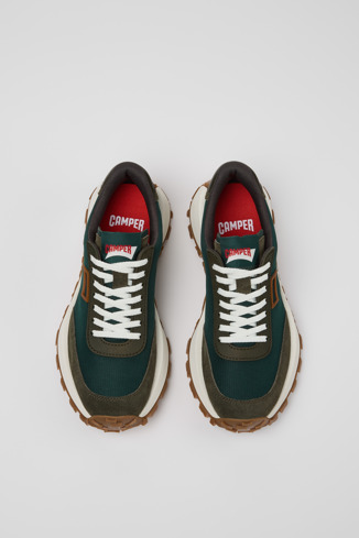 Overhead view of Drift Trail Green Recycled PET and Leather Sneakers for Women.