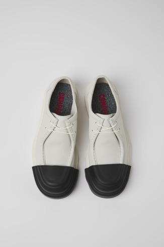 Overhead view of Junction White non-dyed leather shoes for women