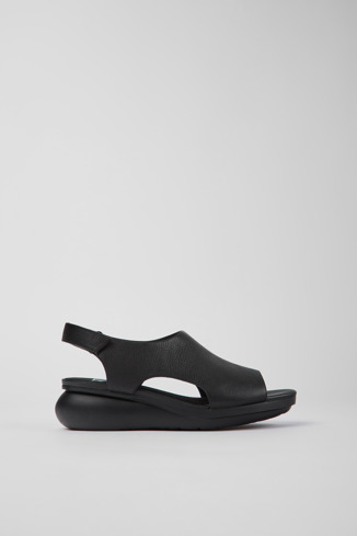Side view of Balloon Black leather sandals for women