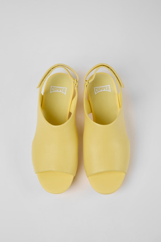 Overhead view of Balloon Yellow leather sandals for women
