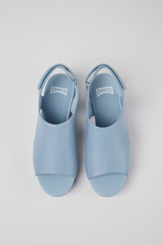 Overhead view of Balloon Light blue leather sandals for women