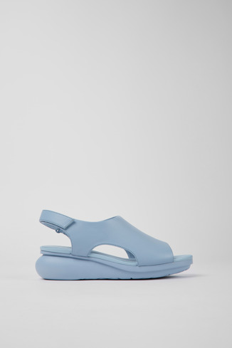Side view of Balloon Light blue leather sandals for women