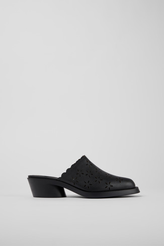 Side view of Bonnie Black leather mules for women