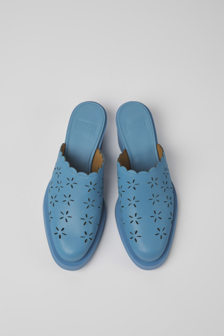 Overhead view of Bonnie Blue leather mules for women