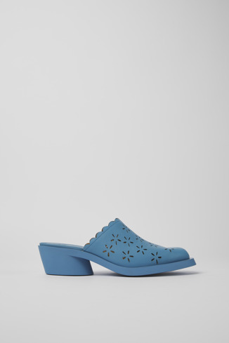 Side view of Bonnie Blue leather mules for women