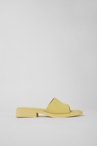 Side view of Dana Yellow leather sandals for women