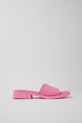 Side view of Dana Pink leather sandals for women