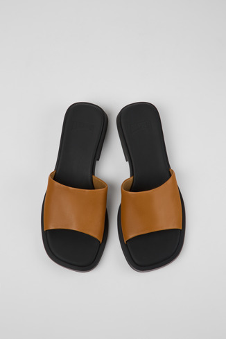 Overhead view of Dana Brown leather sandals for women