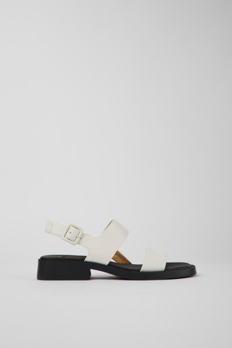 Side view of Dana White leather sandals for women