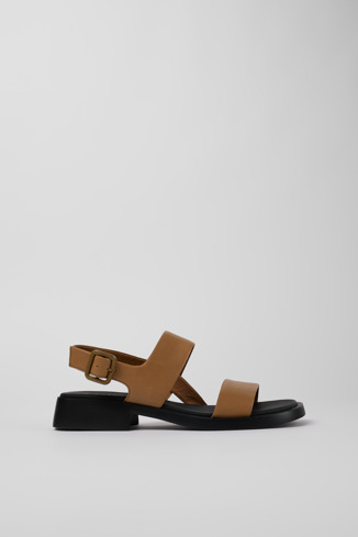 Side view of Dana Brown Leather 2-Strap Sandal for Women
