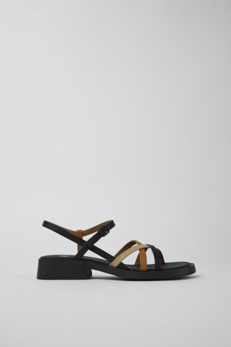 Side view of Twins Black and brown leather sandals for women