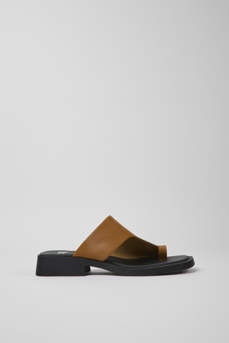 Side view of Twins Brown leather sandals for women