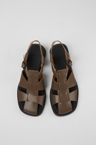 Overhead view of Dana Brown leather sandals for women